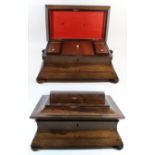A 19th Century rosewood tea caddy Having two loop handles, the dome top enclosing three compartments