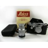 Leica IIIG Camera, no. 968608 In leather case with Elmar 50mm F305 lens no 1198136 complete with