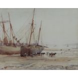 William Banks Fortescue (1850-1924) 'Unloading The Catch Low Tide' Watercolour, signed, 22x28cm,