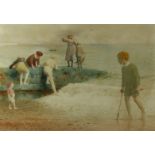 George Arthur Gaskell (fl. 1871-1900) - 'Children Playing at the Sea Shore' Watercolour, signed