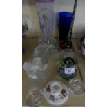 A mixed lot of glasswares comprising Caithness Harlequin paperweight, various glass vases,