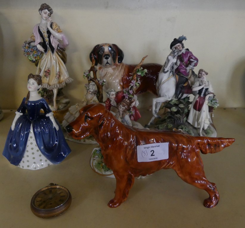 A mixed lot comprising a collection of various Capodimonte figures, a Royal Doulton Setter, a