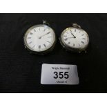 Two swiss silver ladies pocket watches Each with white enamel dial, Roman numeral hour markers and