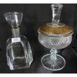 A contemporary Daum clear glass decanter, together with a further cut clear glass and gilt decorated