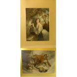 Two Baxter prints, mid 19th Century 'The Love Letter', 37x26cm, 'Dogs of St Bernard' depicting two