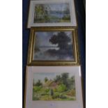 A mixed lot comprising H English - study of a rural cottage with figure, signed and dated 1907, H