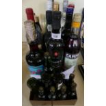 Twelve bottles of assorted wines, spirits and liqueurs plus various miniatures.