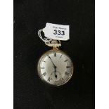 A 9k gold keyless wind pocket watch The white enamel dial with black Roman numerals, outer minute