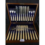 A case silver-plated fish cutlery