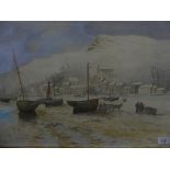 A. Barnes-Gort - A large study of a beach scene with moored boats, watercolour, signed lower