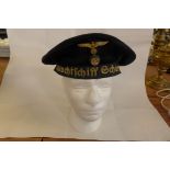 A German Naval Ratings hat, mid 20th Century, the hat with eagle and swastika emblem and ships tally