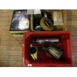 Automobilia Interest - a mixed lot comprising Shell and Castrol oil cans, various headlamps, vintage