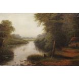 George Cole (19th Century) 'Cottage by River Scene' Oil on canvas, signed, 51x75cm, framed CONDITION