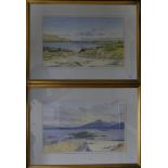 John Bathgate - Eigg from Arisaig and Blaven from Ord, watercolours, both signed, framed and glazed.