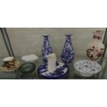 A mixed lot comprising a pair of Losol blue and white vases, a Masons Mandalay vase, a Doulton