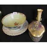 A mixed lot comprising a Chinese circular footed bowl (af) together with a Dresden cabinet plate