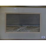 J.S. Scott - Boat and Figures on mud flat, watercolour and chalk, signed lower right, framed and