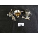 A mixed lot of silver and white metal miniature wares comprising mustard pot, miniature Guernsey