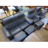 A modern 'Stressless' brown leather three piece lounge suite, comprising a two seater adjustable