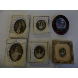 A group of six various 20th Century miniature portrait pictures to include some in piano key frames.