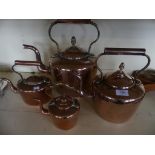 Four various copper kettles. CONDITION REPORT General dents and wear from use