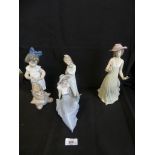Four various Nao figures comprising girl with flower, girl with puppy, girl with bird and girl