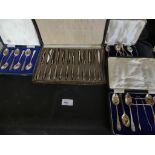 Three cases various silver teaspoons plus a further case fish cutlery, various dates and makers
