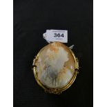 A late 19th Century shell cameo brooch The shell carved to depict a classical female figure with