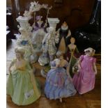 A mixed lot comprising a pair of Continental figurines, a pair of Franklin Porcelain Romeo &