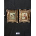 A pair of modern Continental oil on boards studies of horses in antique style foliate frames