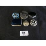 Six various silver and white metal pill boxes to include hard stone and enamel decorated examples,