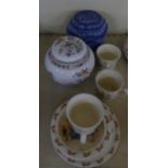 A mixed lot of Royal Doulton Bunnykins china wares comprising mugs, bowls, plate, Wedgwood ginger