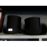 Two vintage top hats, one marked Austin Reed Ltd London, Gerrard Hats, the other marked Superior