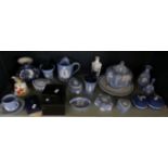 A collection of Wedgwood Jasperware, to include various trinket boxes, teapot, commemorative mug,
