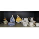 A mixed lot comprising a Wedgwood white and gilt decorated tea set, a Wedgwood Jasperware trinket