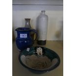 A mixed lot comprising two studio pottery vases, a jug and a bowl (4)