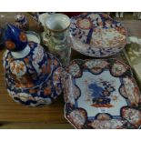 A mixed lot of various Imari and other ceramic items to include two large dishes, large covered