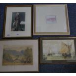 A mixed lot comprising watercolour study of a seated gent, further watercolour study of a