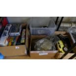 Three boxes of various toy cars, Airfix and other construction kits etc.