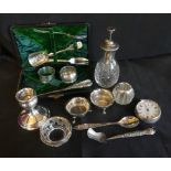 A mixed lot various silver wares to include silver cased American pocket watch, various napkin