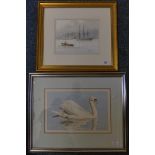 Simon Turvey - A study of a mute swan, together with a Ken Hammond, a study of a harbour scene
