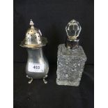 A mixed lot comprising a Birmingham hallmarked silver sugar sifter raised on four swept feet
