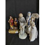 A mixed lot comprising a Lladro model of a lady with a parasol, a Lladro model lady golfer, a