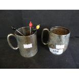 A mixed lot comprising two hallmarked silver christening cups together with four bead end coffee