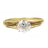 A diamond single stone ring The old cut diamond with grooved shoulders, estimated diamond weight 1.