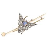 A Victorian vari gem bug brooch The bug with circular opal cabochon, rose cut diamond body and red
