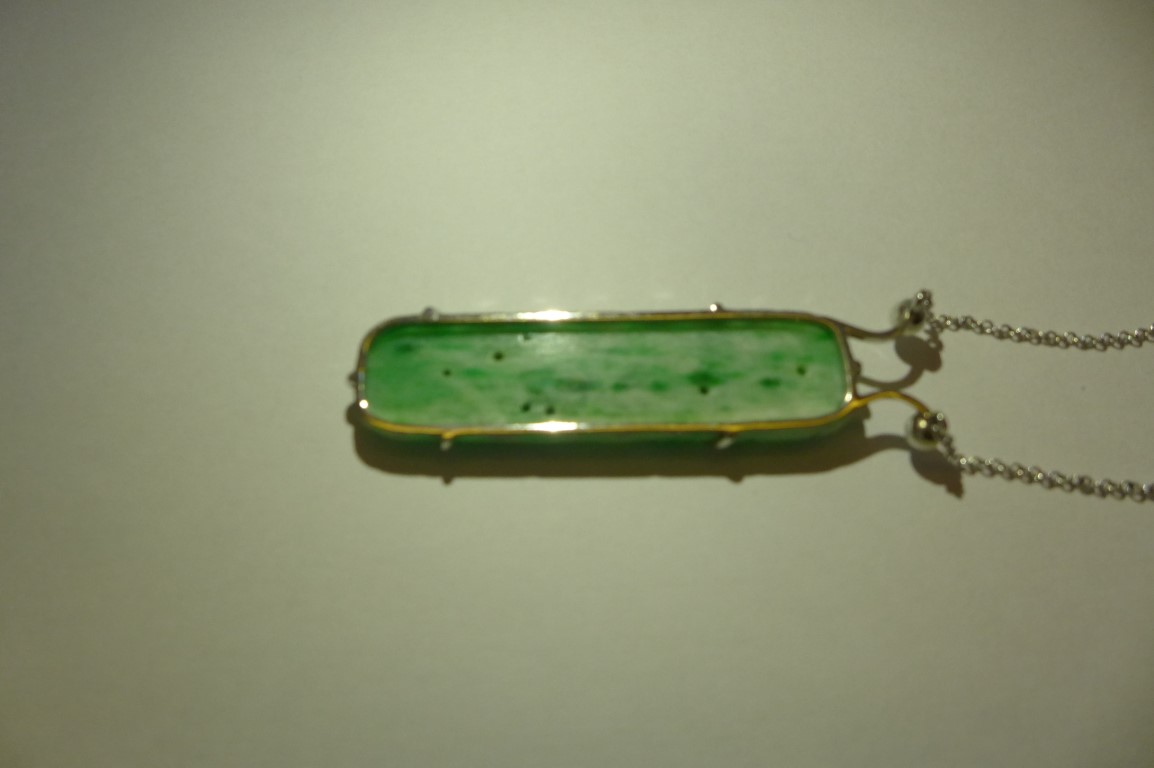 A jade and cultured pearl pendant The carved and pierced jadeite panel depicting gourds and fauna, - Image 16 of 17