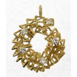 A 1970s diamond pendant The textured openwork wreath with brilliant cut diamond accents, estimated