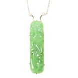 A jade and cultured pearl pendant The carved and pierced jadeite panel depicting gourds and fauna,