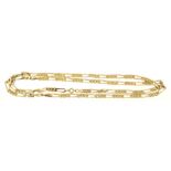 An 18ct gold chain necklace The flat curb link chain with elongated link spacers and spring clasp,